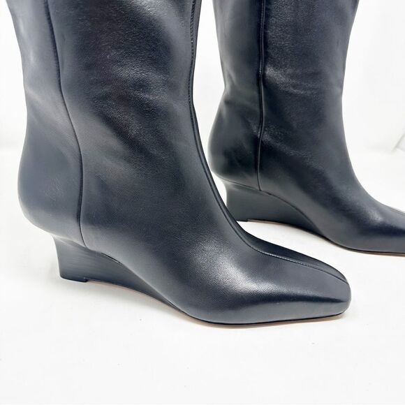 Vince Slouchy Wedge Leather Tall Boot Size 7 Beverly Square Toe - Picture 2 of 9